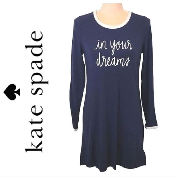 Kate Spade Blue "In Your Dreams" Jersey Long Sleeve Nightshirt Size XS - Picture 1 of 14